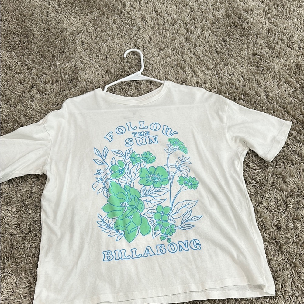 Billabong White and Green Short Sleeve Tee